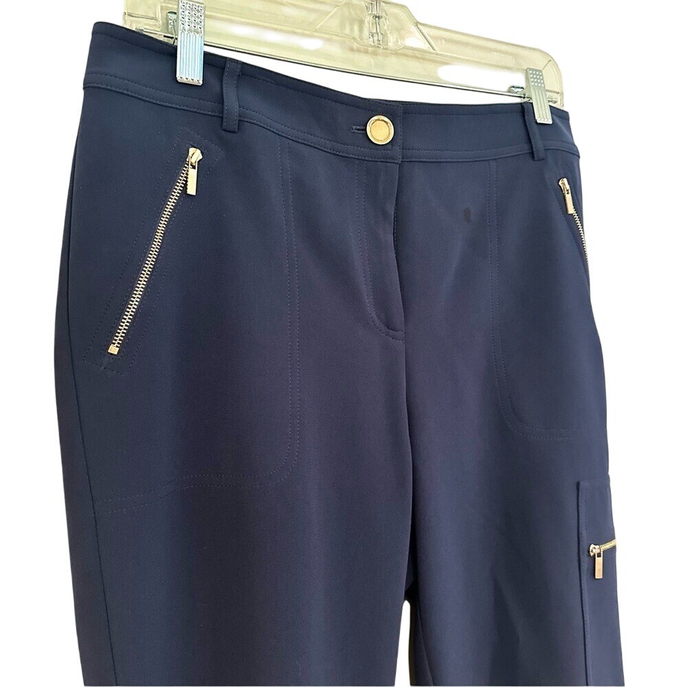 St. John Crepe Sport Zipper Straight‎ Leg Pants Women's 8 Navy Career Casual - Picture 2 of 4